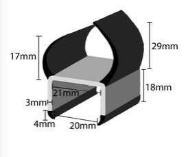 PVC Container Door Seal 21mm H Grey & Black 3mtr