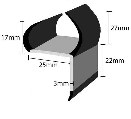 PVC Container Door Seal 25mm J Grey & Black 3mtr