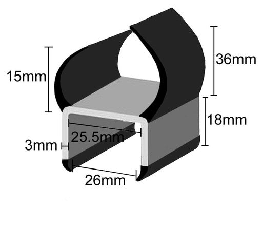 PVC Container Door Seal 26mm H Grey & Black 3mtr each