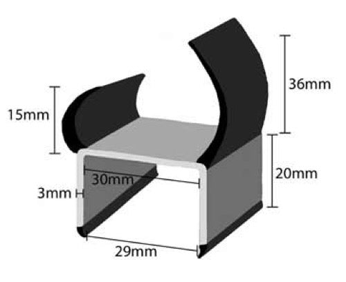 PVC Container Door Seal 30mm H Grey & Black 3mtr each