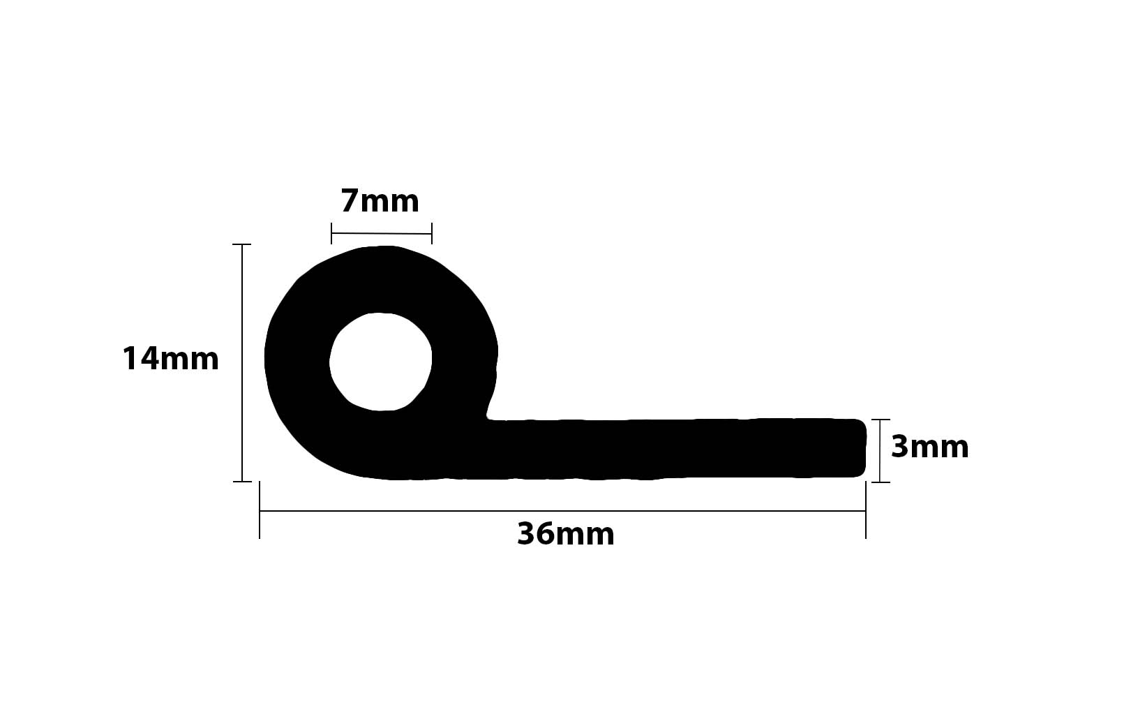 P Shape 36 x 3.5mm wall per metre